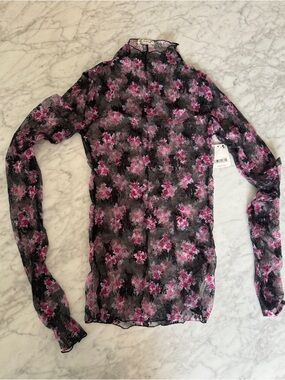 NWT Free People Lady Lux Lace Long-Sleeve Mock Neck Floral Top, Small